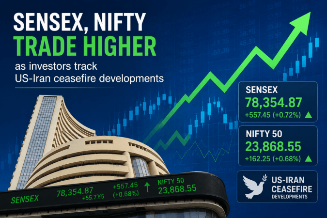 Sensex, Nifty trade higher as investors track US-Iran ceasefire developments